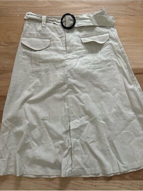Who What Wear Cream A-Line Midi Skirt with Belt